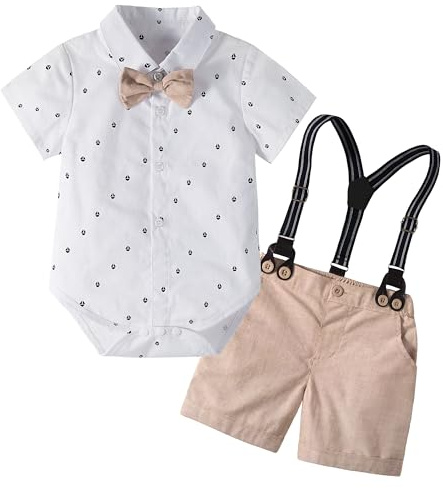 Volunboy Bebé Niño Caballero Conjunto, Camisa de Manga Corta con Pajarita + Corta Pantalón Traje Ropa