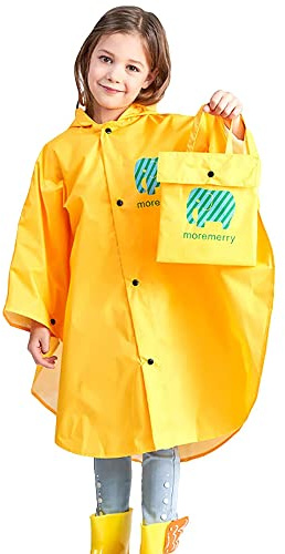 CHINYROZA Chubasquero Niño Poncho de Lluvia Impermeable Niña con Bolsa, Amarillo S/75-90cm