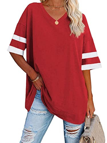 Famulily Women's Casual Half Sleeve V Neck T Shirt Ladies Comfy Oversized Baseball Tshirts Tunic Tops