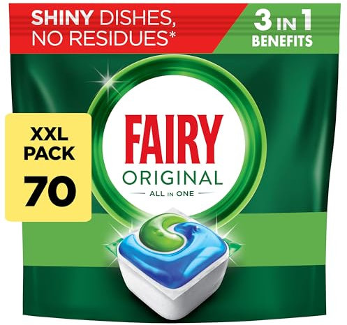 Fairy All-In-1 Original Dishwasher Tablets Bulk 70 Tablets, Effective Even On Dried-On Grease