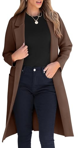 ANRABESS Womens Cardigan Sweater 2025 Fall Outfits Knitted Lapel Long Coats Coatigans Coffee Medium
