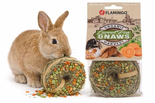 Foin Lapin - Snack Foin Donut - Pois & Carotte - 9x9x6 cm - 65 g - pour rongeurs - 100% Comestible - sans céréales ni sucres ajoutés - fabriqué en Europe
