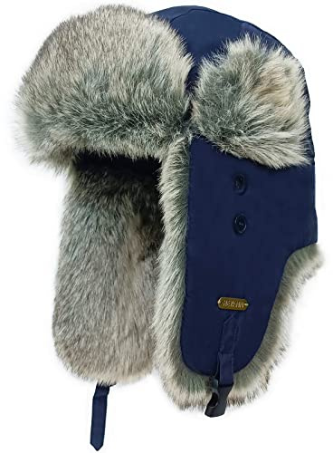 HEYANN Uschanka Trapper Cappello Russo in Pelliccia Sintetica con Paraorecchie Cap Invernale Bomber Berretto Invernale Unisex Berretto da Aviatore con Pelliccia per Adulti Uomini, Blu scuro, XXL-3XL