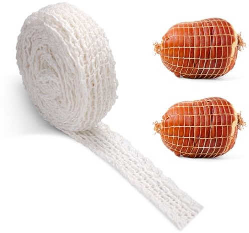 NQEUEPN 3m Fleischnetz Rolle, 16 Löcher Elastisches Netz für Geräuchertes Fleisch Geflügel Schinken Rindfleischnetz Metzgergarnnetz zum Kochen von Fleisch Wurstherstellung Rollbratennetz Schinkennetz