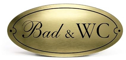 Badrum & WC skylt plast guld silver graverad oval självhäftande toalettskylt väderbeständig dekoration vintage dörrskylt 15 x 7 cm (guld)