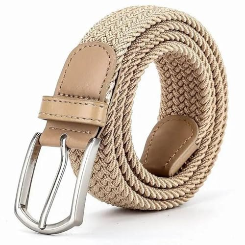 Elastiskt flätat bälte för män kvinnor, töjbart elastiskt bälte arbete ledigt taktiskt nylontyg bälte beige justerbart 105/120 cm, Svart noir noir, Adaptable