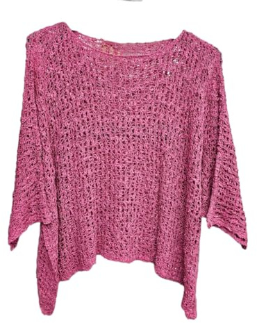 Alam Exclusive Top de ganchillo recortado, palomitas de maíz, punto abierto, suéter de festival, camiseta de playa para vacaciones, jersey de punto de talla grande, talla única, Frambuesa, 36-46