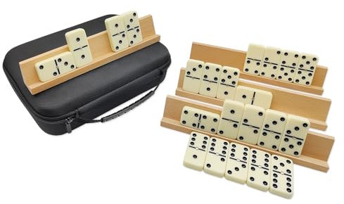 Dominos Set for Adults with 4 Wooden Racks, Double 6 Dominoes Game Set with 28 Colored Domino Tiles Double Six Dominos Set with Travel Case - Classic Board Games