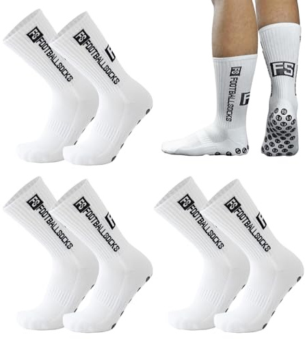FUIPVGI 3 Pares Calcetines Antideslizantes para Fútbol, Transpirables y Ciclismo (Blanco, Talla Única)