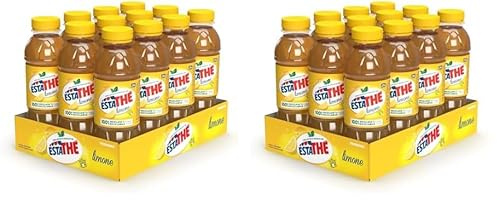 Estathé Limone - The Freddo con Vero Infuso di Foglie di The e Succo di Limone, Bevanda Analcolica Senza Glutine, 12 Bottiglie da 400 ml (Confezione da 2)