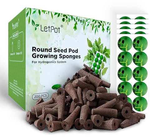 LETPOT 200 STK. Seed Pod Kits, Ersatz-Wachstumsschwämme, Anzuchtschwämme für hydroponische Indoor-Gartensysteme mit 100 Schwämmen und 100 Aufklebern