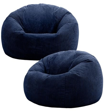 icon Kingston Cord Bean Bag with Filling Included, Set of 2, Blue | Made in the UK, Adult Beanbag, Comfy Chair, Soft Corduroy Fabric, Floor Chair For Lounge and Bedroom