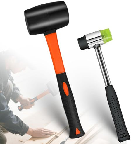 2Pcs Rubber Mallet Hammer Set, Heavy Duty Mallet 16oz Rubber Hammer, 40mm Double-Faced Soft Mallet Hand Tool for Flooring, Bricklaying, Woodworking, Slabs, Tiling
