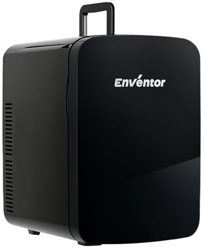 Enventor Mini Fridge 15 Litre/ 20 Can, AC+12V DC Power, Portable Cooler & Warmer, Small Fridge for Bedrooms, Car, Skincare, Fruit and Drinks, Black