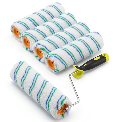 QWORK® 6 Pezzi Rullo per Pittura Set, 23x5cm Rulli Dipingere Ricambio con 1 Manico, per Pareti, Soffitti e Facciate