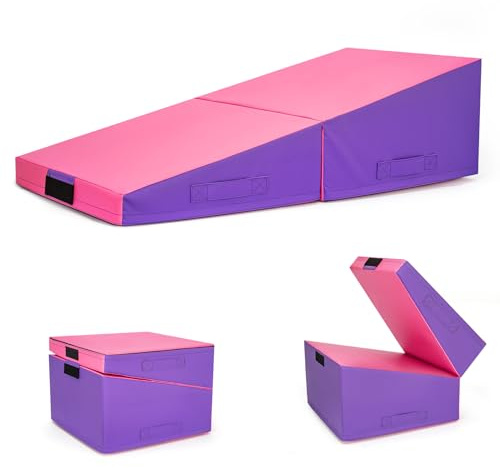Gymnastics Mat Foldable Incline – Wedge Exercise Tumbling Mat with Carry Handles, Non Slip PU Leather, Yoga Mats for Home Fitness Aerobic Exercise Portable Training Mat for Kids