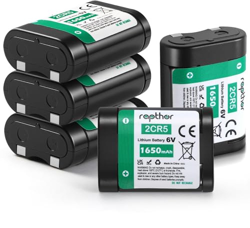 rapthor 5-pack 2CR5 6 V litiumbatteri 1 650 mAh, ersättning för 2CR5M DL245 EL2CR5 KL2CR5 RL2CR5, perfekt för analogkameror, digitalkameror, blixtenheter PTC-skydd med 10 års hållbarhet