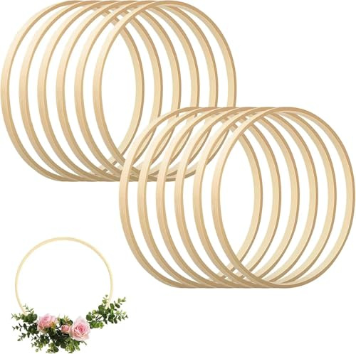 Eulihent 12 Pezzi Cerchi in Legno di Bambu da 15 cm Cerchi Anelli di Bambù Rotondi per Acchiappasogni Macrame Ghirlande Floreali Decorazioni Fai da Te Matrimonio e Arte Murale (Version B)