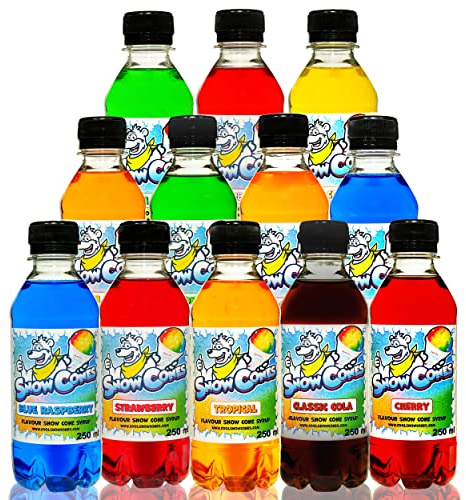 Slush and Snow Cone Syrup Variety Pack | 12 x 250ml Bottles | Assorted Flavours | For Slush, Snow Cone and Shaved Ice