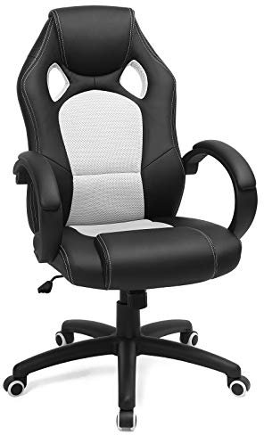 SONGMICS Racing Stuhl Höhenverstellbarer Gaming Stuhl 360 Grad Drehstuhl Computerstuhl mit Kippmechanismus Schwarz Weiß OBG056B13