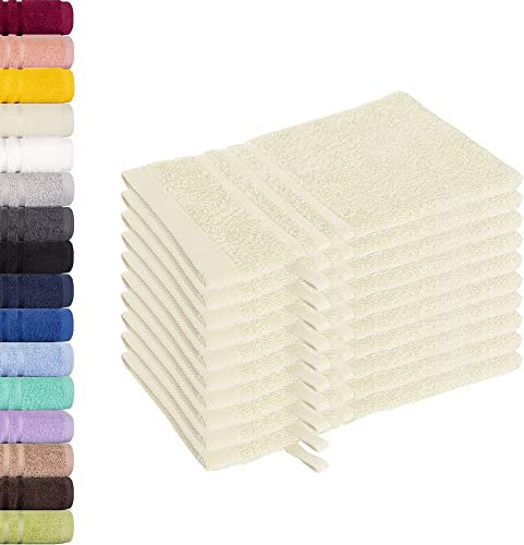 Lavea® 10er Set Waschhandschuh 15x21 cm – Saugstarke und Weiche Waschhandschuhe aus 100% Baumwolle, Frottierserie Elena – Waschbar und Strapazierfähig – Creme