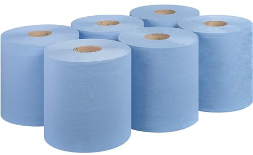REQUISITE NEEDS Blue CENTREFEED Rolls 2 PLY Paper Towels Hand Towel Tissue Premium Quality Wall Mounted Lockable Rolls 100m (Pack of 6, Blue)
