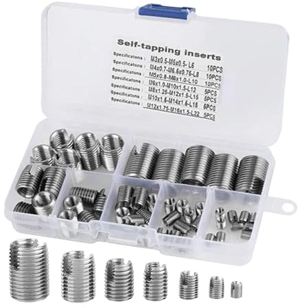 Tyenaza 50Pcs Quick Thread Insert with Storage Case, M3 M12 Self Tapping Thread Insert, Stainless Steel Inner Thread Self Tapping Thread Inserts Set, Thread Reinforce Repair Tool