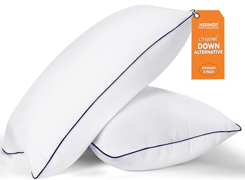 MZOIMZO Almohadas de cama para dormir, tamaño estándar, juego de 2, calidad de hotel refrescante con relleno alternativo de plumón suave premium para dormir de espalda, boca abajo o de lado, 43 x 66