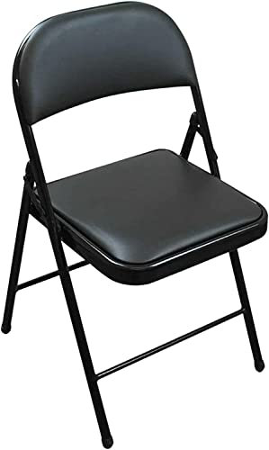 Folding Faux Leather Chair - Padded Event Seats Metal Frame Foldable chair, Easy Storage Comfortable Seat for Home, Dining & Office | Computer Desk Chairs (Black) (1)