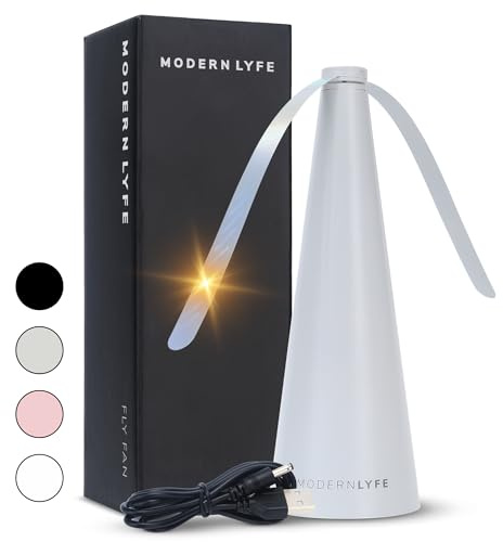 Fly Fans for Tables by Modern Lyfe - AA Battery & USB Powered - Fly Swatter Outdoor Camping Accessory Or for Food at Parties, Restaurants & Picnics, Bug Fan, Spinner Keeps Flies Away (1 Pack - Grey)