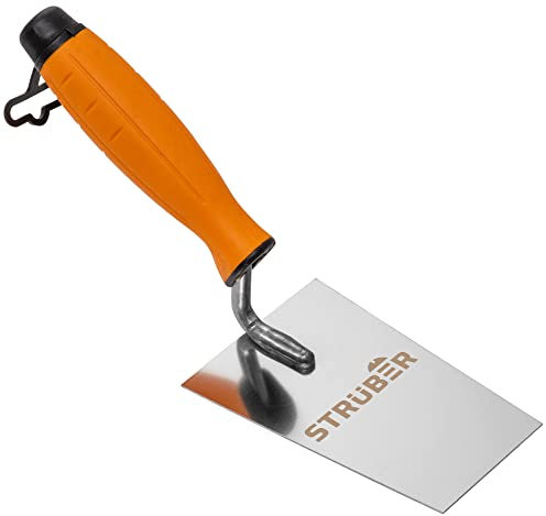 STRÜBER Edelstahl Maurerkelle (130 mm) - Trapezkelle mit Softgriff - Rostfreie Stukkateurkelle mit Gummigriff - Stukkateurspachtel für Mauererarbeiten - Putzkelle - Made in EU