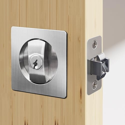 QINAIXQM Serratura porta scorrevole, invisibile, incasso, legno, argento