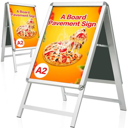 VAIIGO DIN A2 Kundenstopper Outdoor, Plakatständer wetterfest, doppelseitiger Aufsteller inklusive Schutzfolie, A-Rahmen Ständer für Werbung & Messen (A2, Silber)