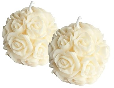 Set di 2 candele a forma di sfera di rose, profumate candele decorative in bianco, in confezione regalo, 4,5 x 4 cm