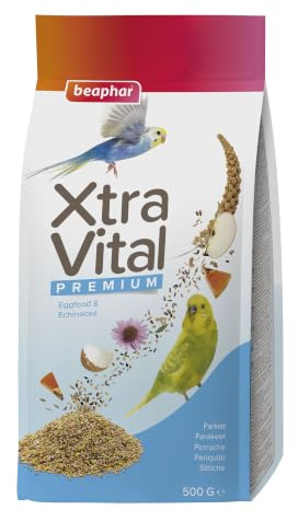 Beaphar Xtravital Periquitos - Alimentación Premium - Contiene Frutas, Semillas y Cereales - Fortalece su Sistema inmunológico - Proporciona un Plumaje denso y Mantiene en Buena Salud - 500g