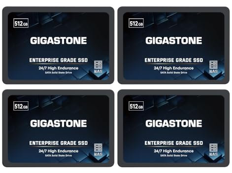 Gigastone NAS SSD 512GB SSD SATA (Paquete de 4) TLC 24/7 de Alta Durabilidad SSD para SistemasA NAS Raid y Almacenamiento Conectado a la Red 2.5 Caché Disco Duro SSD Interno
