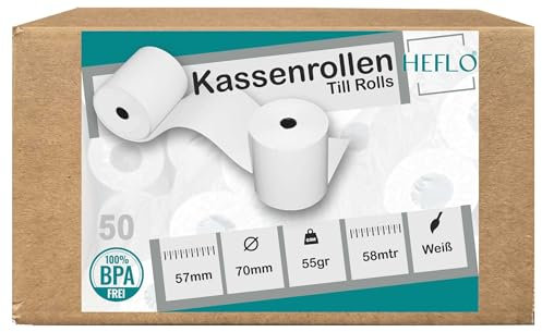 57mm X 70mm Thermorollen Bonrollen Kassenrollen 55gr./ Thermopapierrollen 58m (50)