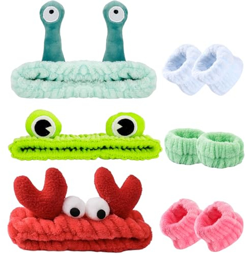 9 Piezas Lindas Diademas para el Cabello Set, Bandas de Spa con Pulsera, Cintas Elásticas, Diadema de Maquillaje Suaves, Diadema para Lavarse la Cara de Dibujos Animados para Duchas, Deportes