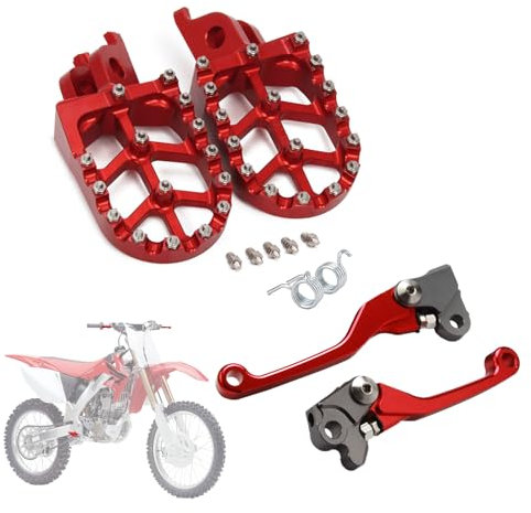 BIUGERCN Motorrad Bremshebel Kupplungshebel Set und Fußrasten Pedale Aluminium für CR125 CR250 CRF 250 CRF 450 Rot