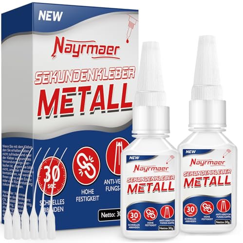 Nayrmaer Metallkleber Extra Stark, 30g*2 Metall kleber mit Anti-Verstopfungskappe zum Verkleben von Metallen aller Art