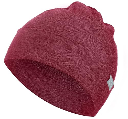 Gorro de Lana Merino para niños - Gorro de Lana con puños Unisex para niños - Transpirable, Ideal para Pieles sensibles - Básico para el Invierno (Burgundy)