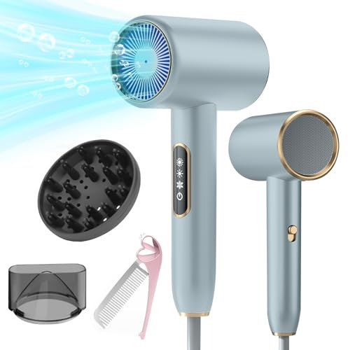 Bizcasa Asciugacapelli Ionico 2400W,Professionali Salone Phon con display LCD, 3 Impostazioni di Temperatura, 2 Velocità,Hair Dryer con Diffusore e ugello per lo Styling (argento)