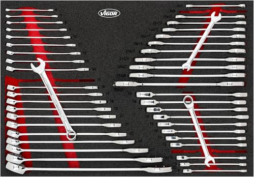 Vigor set di chiavi doppie aperte, chiavi combinate e chiavi combinate a cricchetto da 45 pezzi V6724N, misure da 6 x 7 a 30 x 32 mm, set di utensili versatile'.