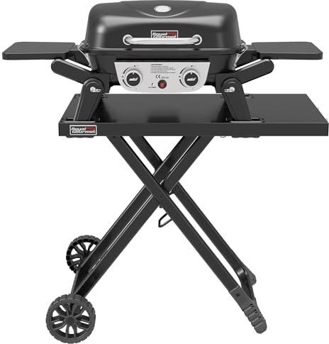 Royal Gourmet Barbecue Gaz Portable avec Tables Latérales Pliables, BBQ Gaz à 2 Brûleurs Dont Chariot Détachable, Puissance 5kW, Surface Cuisson 48 x 37 cm, Adapté pour Camping, Jardin, Terrasse
