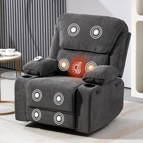 BRTHORY Sillón Relax Reclinable 150°, Sillón de Masaje con Calefacción Lumbar, Reposapiés Extensible, 2 Portavasos, 1 Bolsas de Almacenaje, Giro de 360