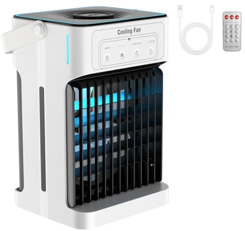 Climatiseur Mobile avec Télécommande, 1100 ML Double Moteur Rafraichisseur d'air avec 3 Vitesses & 3 Brumes, 2-8H Timer,USB &7 LED pour Chambre et Bureau