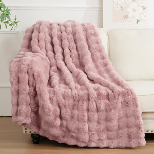 Enyhom Manta Sofa Grande Matrimonial 152 x 203 cm, Manta Polar Plaid Rabbit Sintético con Reverso Franela Cobijas de Invierno Gruesa Cobertor Cama, Suave y Caliente Mantas para Cama Fácil Cuidado