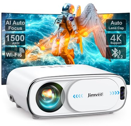 Projector [AI Auto Focus/Auto Lens Cap] Outdoor-Projector-4K with WiFi 6 and Bluetooth: 1500 ANSI Portable Projector with Auto 6D Keystone & Zoom, Jimveo Native 1080P Movie Proyector 2025 Upgraded