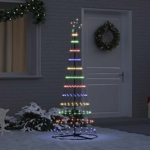 IKAYAA Albero di Natale Luminoso da Esterno 8 Giochi di Luce Struttura in Metallo Decorazioni Natalizie Interno Esterno-colorato-71 x 71 x 184.5 cm