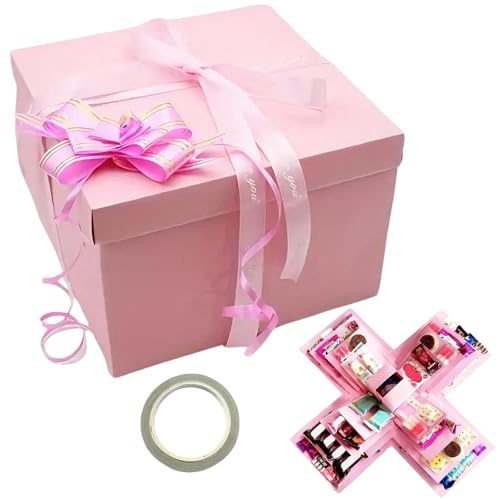 Surprise Diy Explosion Gift Box 5 Layer Creative Surprise Box With Ribbon Double Sided Tape DIY Photo Album Scrapbook Folding Gift Box For Birthday Valentine'S Day Anniversary (Pink)